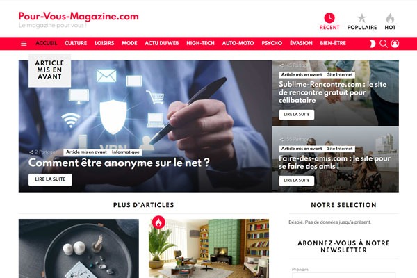 Page d’accueil du site Pour-Vous-Magazine : votre presse en ligne