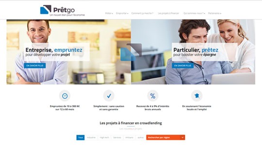 Page d’accueil du site Investir et emprunter grâce au site Pretgo