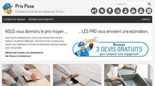 Page d’accueil du site Une estimation de vos travaux, avec Prix pose
