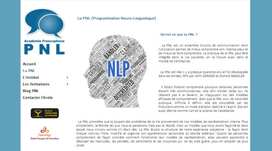 Page d’accueil du site Une formation de programmation neuro-linguistique