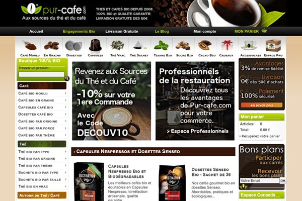 Page d’accueil du site Pur-Cafe.com : Purs produits d’une nature sauvage et luxuriante