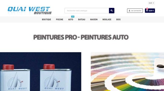 Page d’accueil du site Quai West fournisseur en matériaux composites et peintures professionnelles
