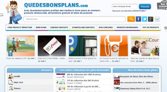 Page d’accueil du site Trouver, en toute simplicité, tous les bons plans du web