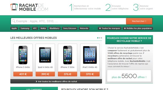 Page d’accueil du site Un comparateur de rachat de portables en ligne, avec Rachatdemobile.com