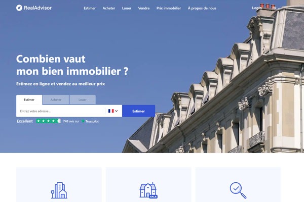 Page d’accueil du site Acheter, louer et vendre un bien immobilier avec RealAdvisor