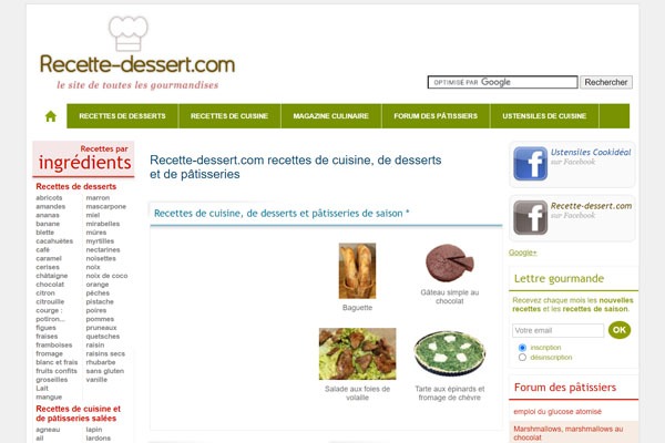 Page d’accueil du site Recette-dessert.com recettes de desserts et pâtisseries