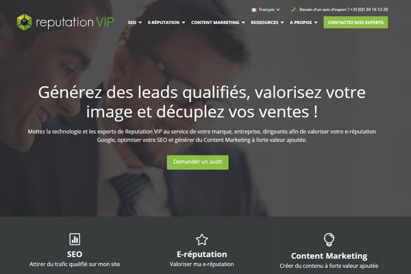 Page d’accueil du site La maîtrise de sa réputation en ligne avec Reputation VIP