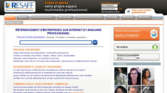 Page d’accueil du site Resaff référencement et annuaire