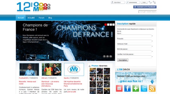 Page d’accueil du site Premier réseau social sur l’OM !