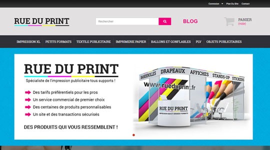 Page d’accueil du site Des ballons personnalisés avec Rue du print