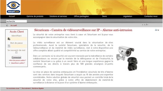 Page d’accueil du site Installation Vidéosurveillance et Alarme maison