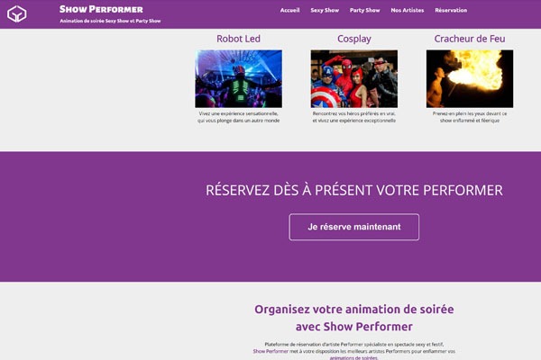 Page d’accueil du site Show Performer : des animateurs de soirées pour tous vos événements en France