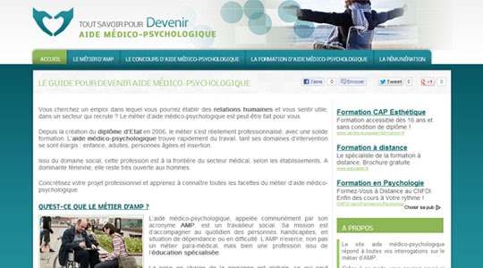 Page d’accueil du site Tout savoir sur un métier d’avenir, avec le site Aide médico-psychologique