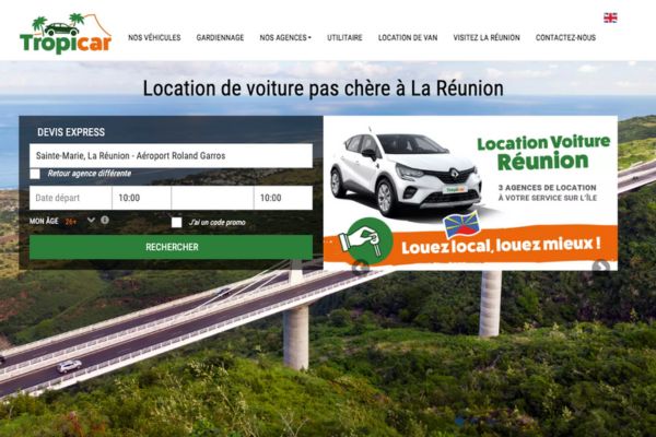 Capture du site Tropicar : Location de voiture à La Réunion