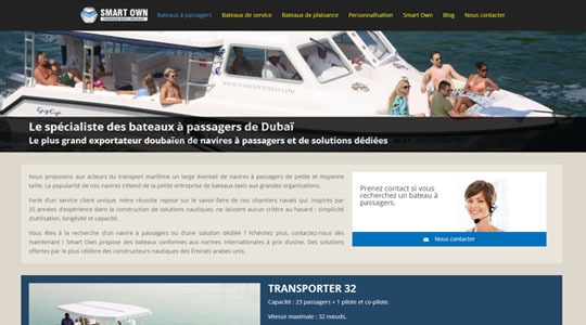 Page d’accueil du site Exportateur de bateaux avec Smart Own