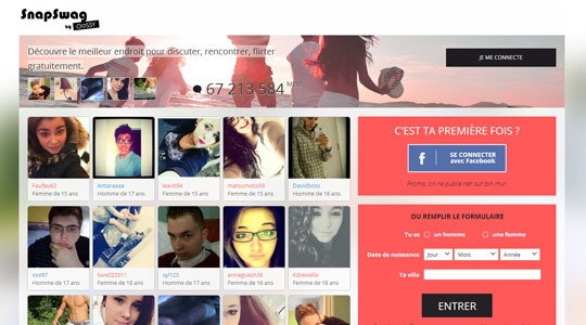 Page d’accueil du site Un réseau social dédié aux adolescents avec Snapswag