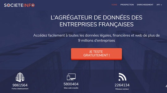Page d’accueil du site Annuaire et agrégateur de données d’entreprises