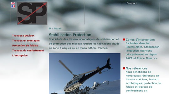 Page d’accueil du site Stabilisation Protection : travaux acrobatiques et travaux spéciaux