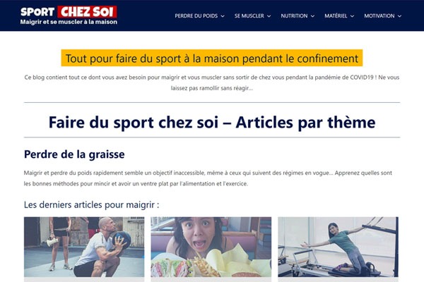 Page d’accueil du site Faire du sport chez soi à la maison
