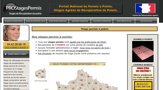 Page d’accueil du site Stages point permis