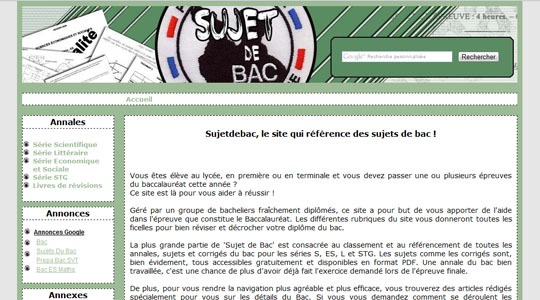 Page d’accueil du site Sujets pour le bac et annales corrigées
