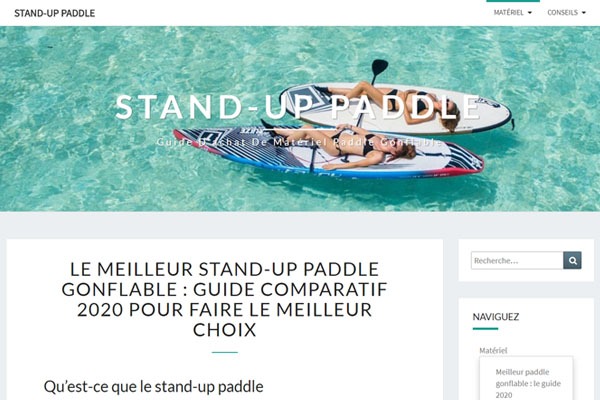 Page d’accueil du site Acheter une première planche de stand-up paddle gonflable