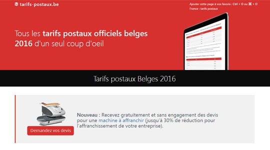 Page d’accueil du site Les tarifs pour vos envois postaux depuis la Belgique