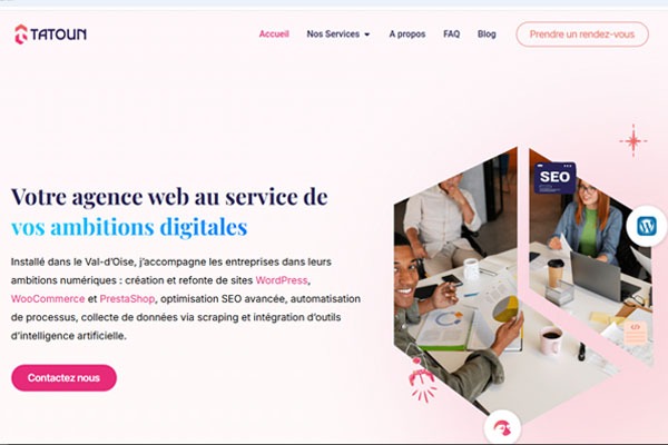 Page d’accueil du site Tatoun : agence web et solutions d’automatisation dans le Val d’Oise