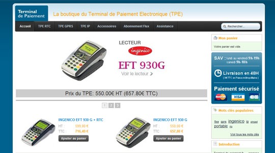 Page d’accueil du site Terminal de Paiement Electronique à vendre
