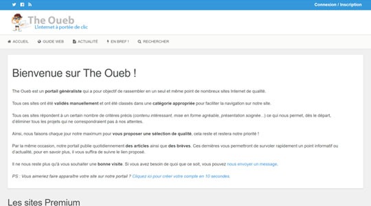 Page d’accueil du site Présenter votre site internet sur l’annuaire premium The Oueb
