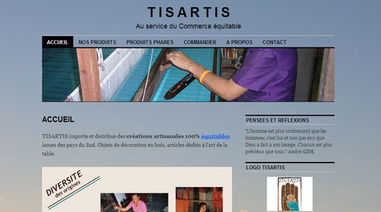 Page d’accueil du site TISARTIS : Commerce équitable : Artisanat du Monde