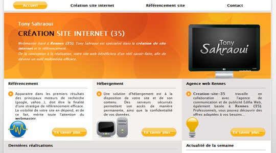 Page d’accueil du site Creation Site 35 : Tony Sahraoui, webmaster à Rennes (35)