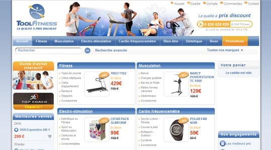 Page d’accueil du site Tool Fitness, boutique en ligne d’appareils de fitness et musculation