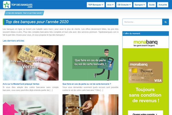 Page d’accueil du site Choisir sa banque en ligne avec Top des banques