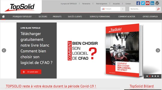Page d’accueil du site TopSolid, le logiciel 3 en 1 pour le bon fonctionnement de votre entreprise