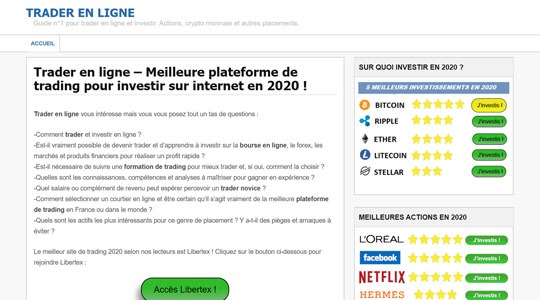 Page d’accueil du site Augmentez vos ressources avec les placements boursiers sur le web