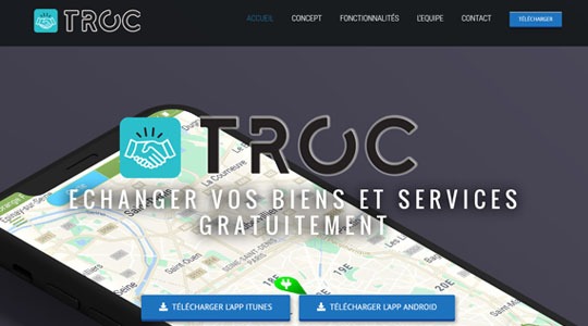 Page d’accueil du site TrocWoach application mobile pour faire du troc