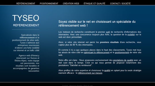 Page d’accueil du site Référencement de sites web par l’agence Tyseo