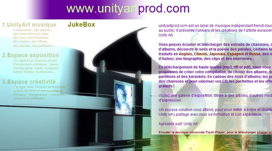 Page d’accueil du site Musique pop à écouter et télécharger unityartprod