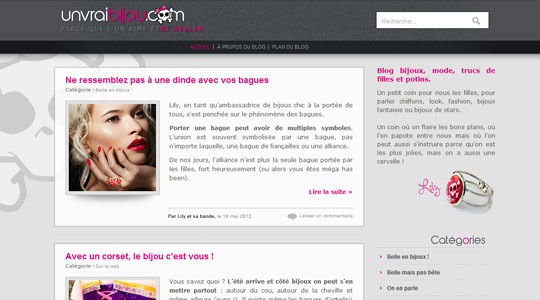 Page d’accueil du site Choisir les bons bijoux avec Lily