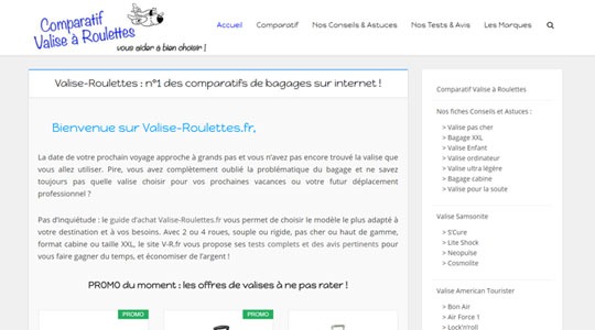 Page d’accueil du site Choisir sa valise de voyage avec valise-roulettes.fr