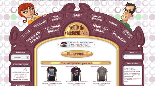 Page d’accueil du site Vente de vetement de marque