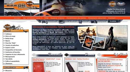 Page d’accueil du site Vêtement Harley-Davidson sur HD-Online
