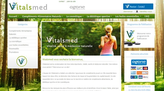 Page d’accueil du site Compléments alimentaires, cosmétiques et huiles essentielles sur Vitalsmed