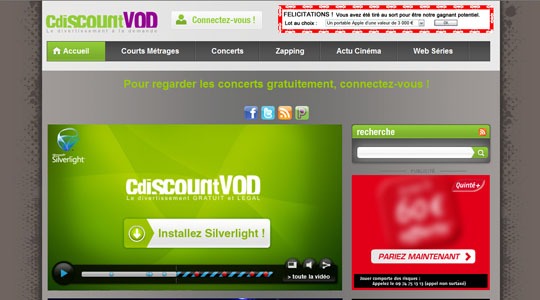 Page d’accueil du site Concerts gratuits sur Cdiscount VOD