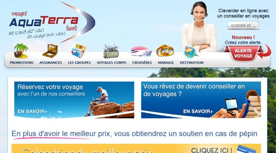 Page d’accueil du site Soleil et évasion lors d’un voyage avec Voyages Aquaterra