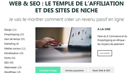 Page d’accueil du site Générer un revenu passif sur internet avec Web&SEO
