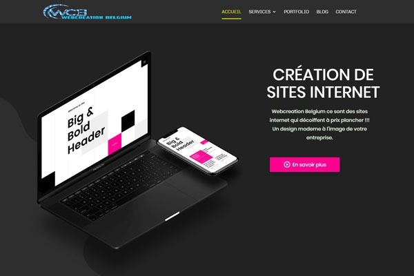 Page d’accueil du site Création de sites internet avec Webcreation Belgium