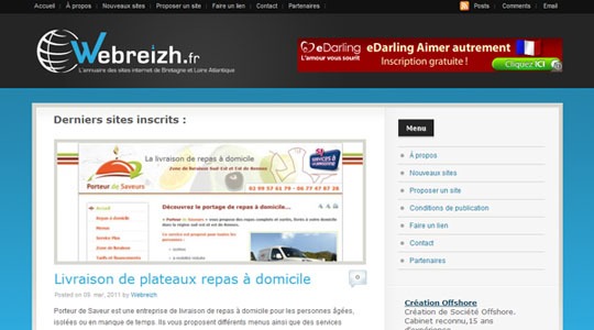 Page d’accueil du site Webreizh, l’annuaire des sites internet de Bretagne et Loire-Atlantique