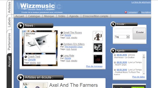 Page d’accueil du site Wizzmusic : musique à découvrir